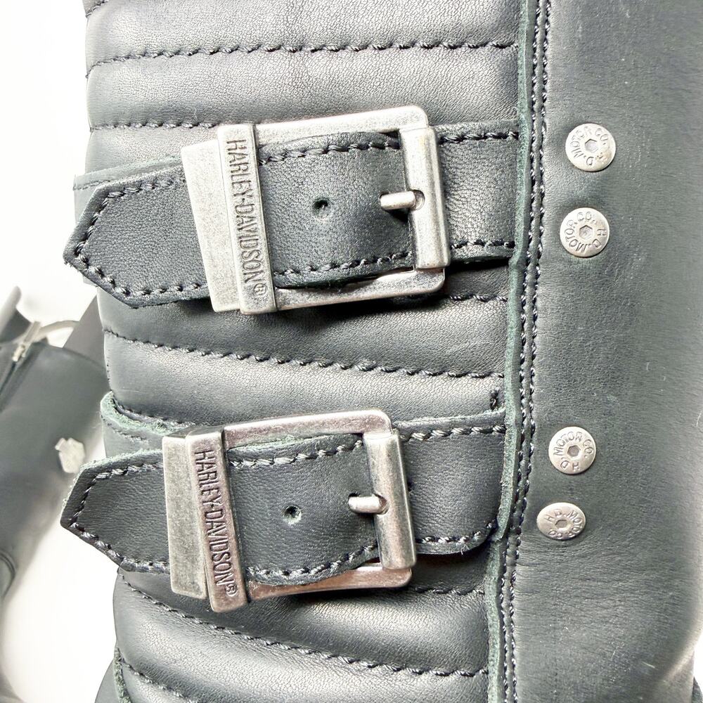 Harley-Davidson Black Leather Moto Boots Women's Sz 9 Quilted Detail Waterproof - Picture 9 of 11